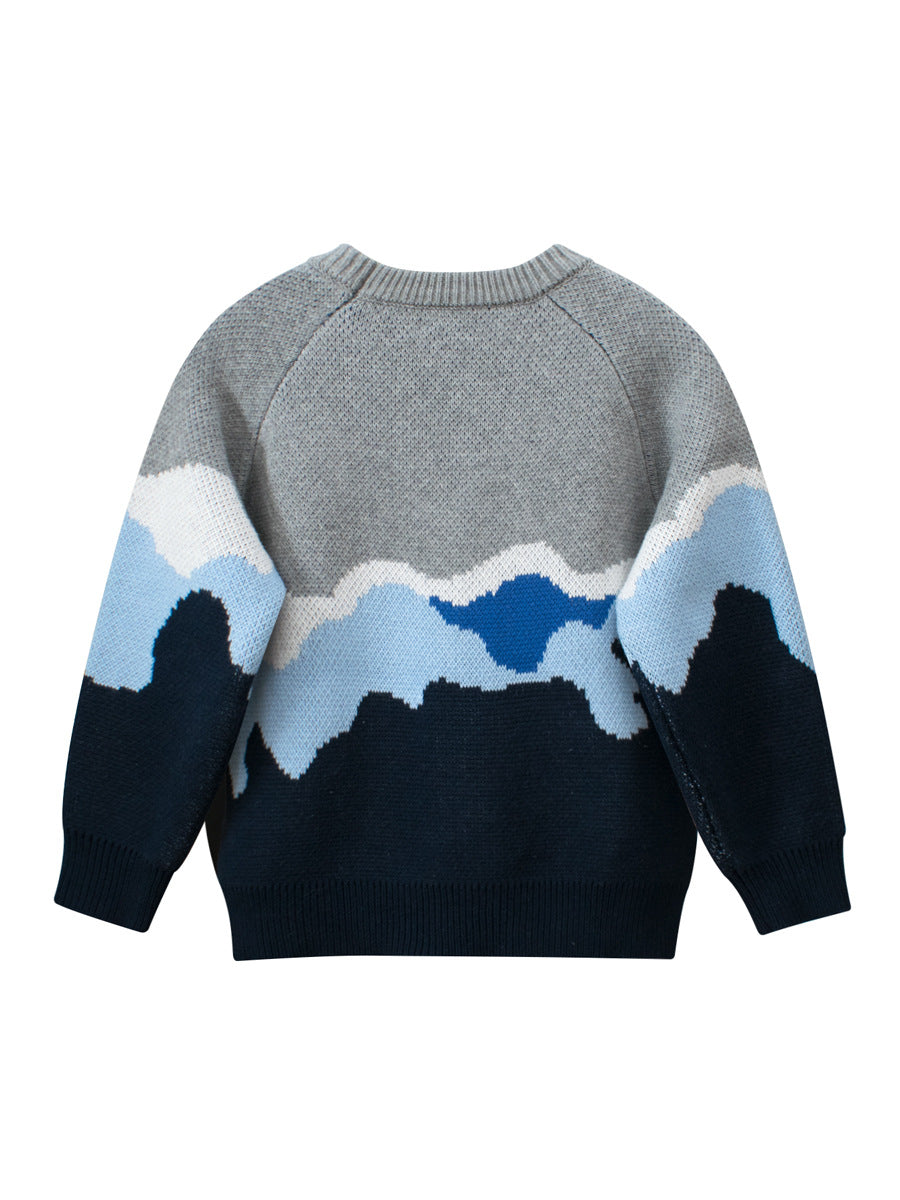 Baby Boy Kids Color Patchwork Crew Neck Long Sleeves Knitwear Pullover-1