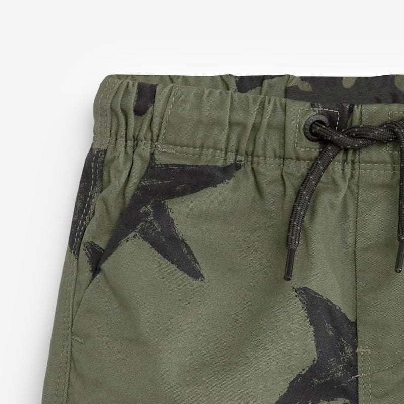 Boys Army Green Soft Casual Stars Print Capri Pants Shorts-1