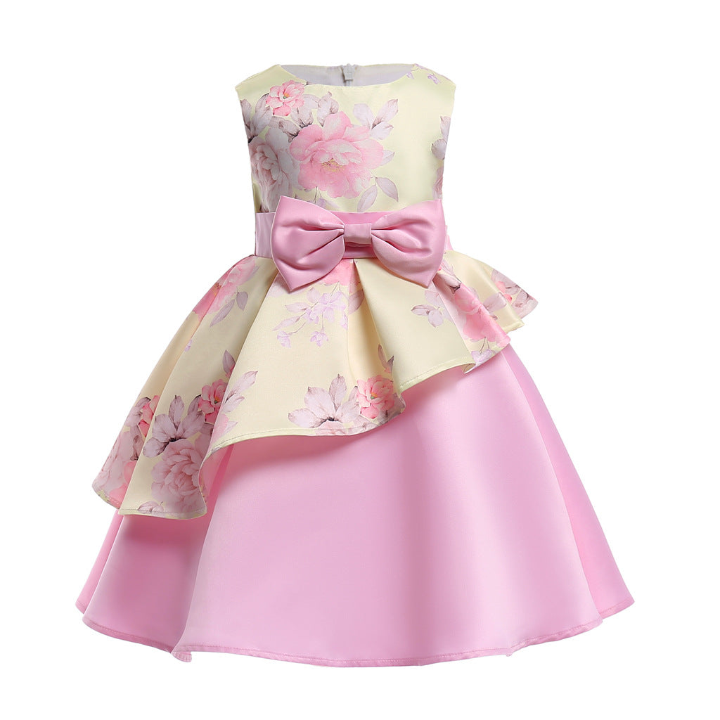 Baby Girl Floral Pattern Bow Tie Princess Tutu Dress Formal Dress-1