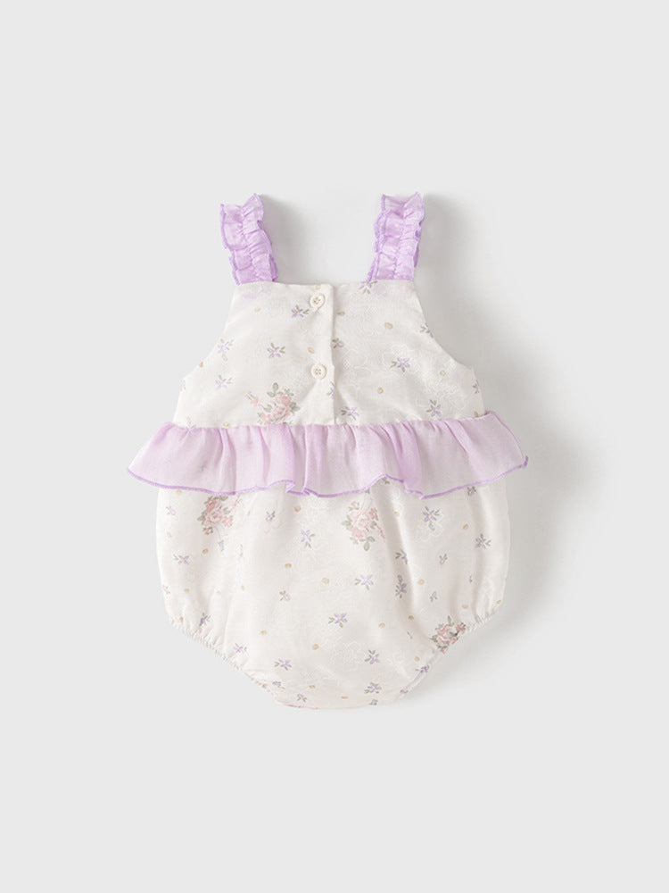 Summer New Arrival Baby Girls Light Purple Floral Pattern Sleeveless Sweet Cute Onesies-2