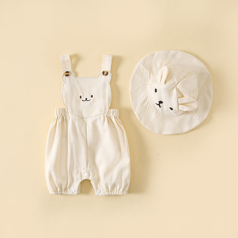 Baby Boys And Girls Stereoscopic Bear Sleeveless Straps Shorts With Sun Hat Sets In Summer-1