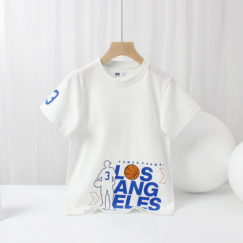 Baby Print Pattern Crewneck Short Sleeve Cotton T-Shirt-0