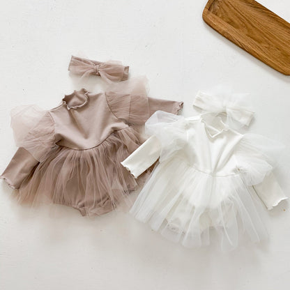 Baby Girl Mesh Tutu Skirt With Solid Top Dress In Spring-0