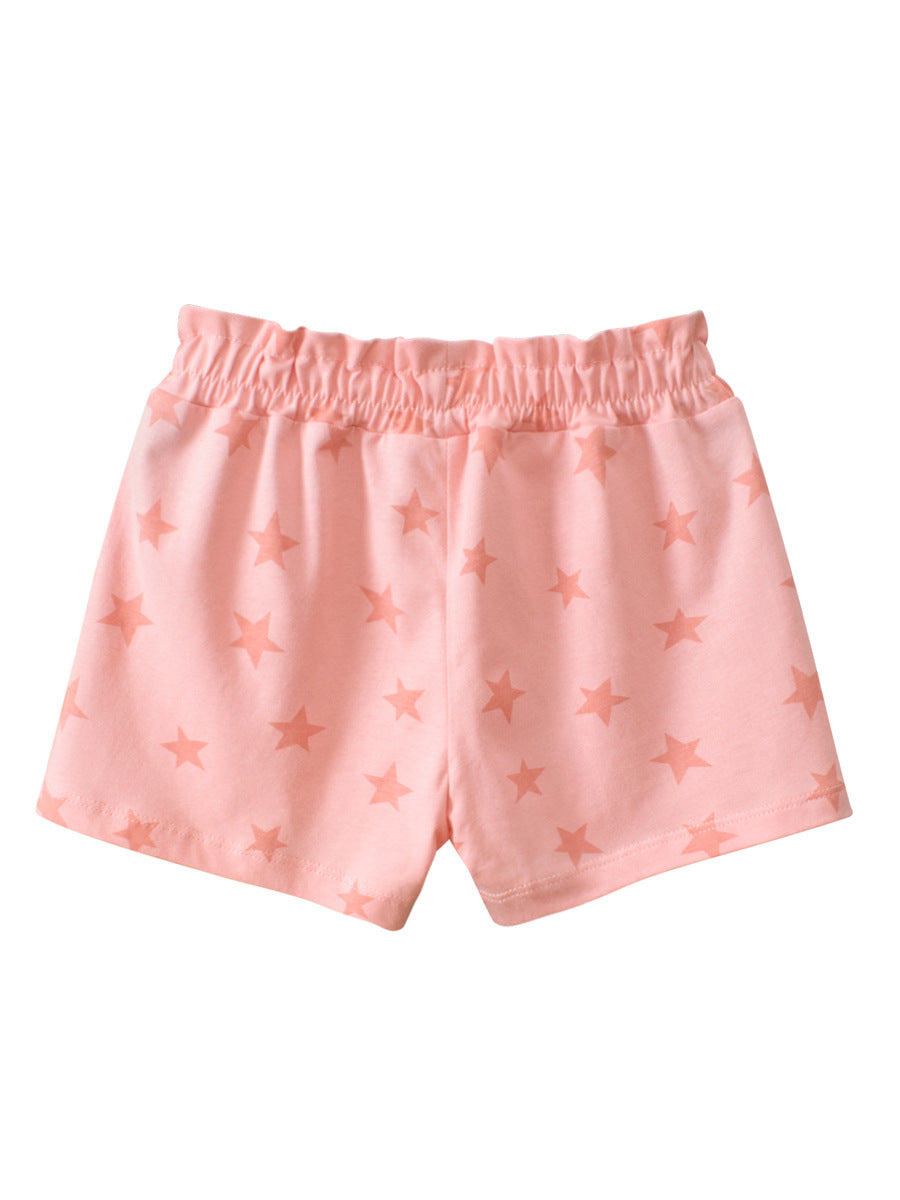 Girls Pink Soft Casual Style Stars Print Shorts-0