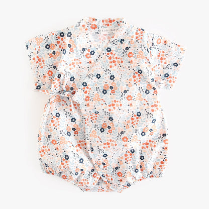 Summer New Arrival Baby Unisex Floral Print Short Sleeves V Neck Sleeping Onesies-1