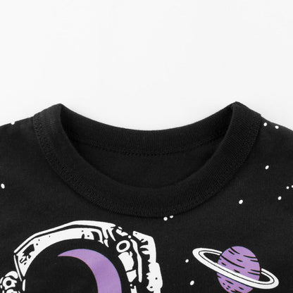 Baby Boy Astronaut Pattern Contrast Sleeved Design Long Sleeved Shirt-1