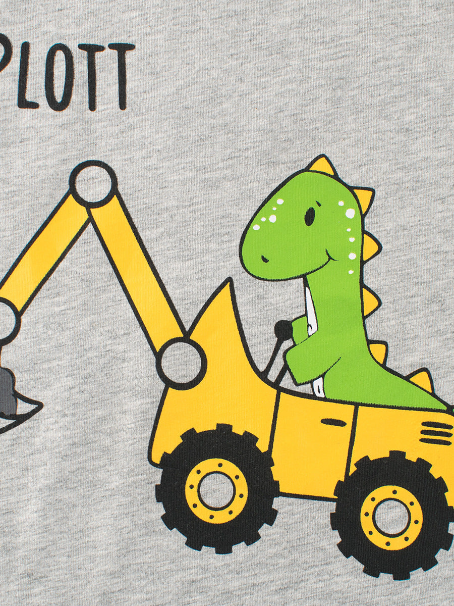 Construction Vehicles Printing Boys T-Shirt In European And American Style For Summer-3