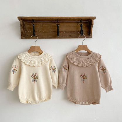 Autumn Embroidered Pattern Knitted Onesies-0