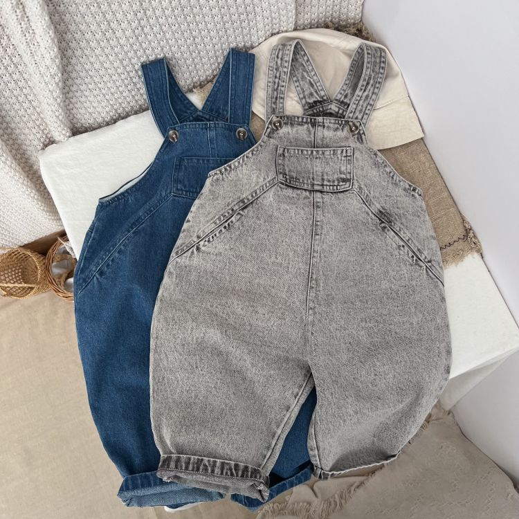 Baby Unisex Washed Denim Fabric Loose Overall-0