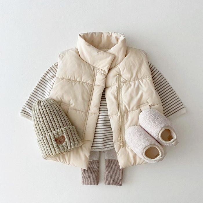 Baby Solid Color Quilted Thickened Vest Coat In Winter-1