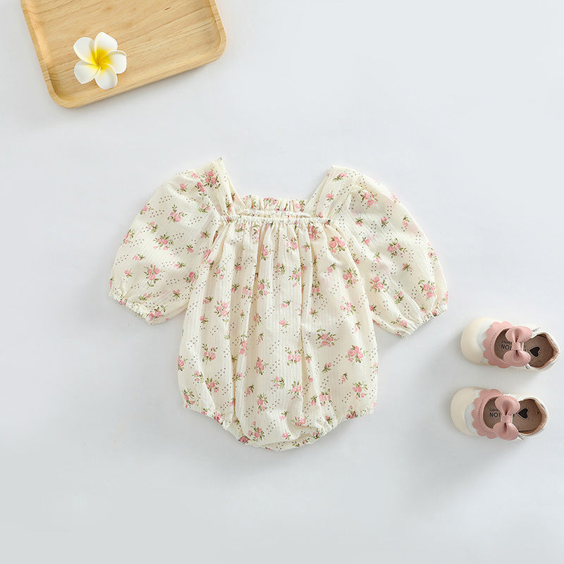 Baby Girl Ditsy Flower Pattern Or Solid Color Long Sleeve Bodysuit-1