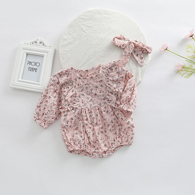 Baby Girl Ditsy Flower Pattern Long Sleeve Cute Bodysuit-1