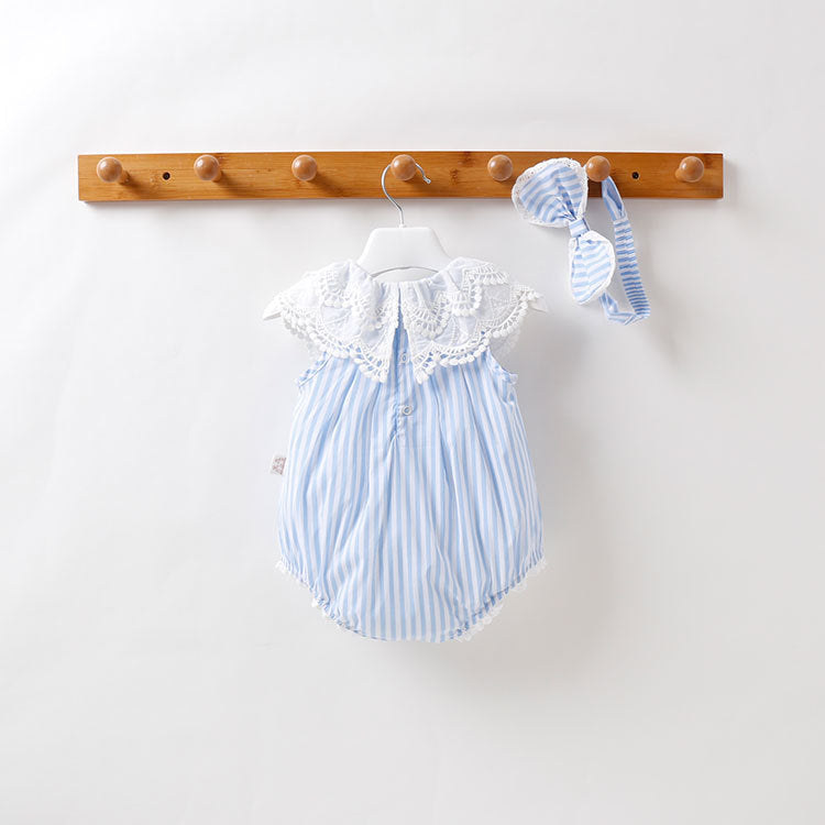 Baby Girl Stripped Pattern Ruffles Collar Onesie-1