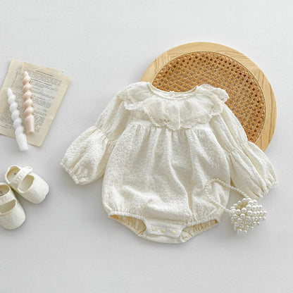 New Arrival Baby Solid Color Onesie For Girls With Lace Collar-0