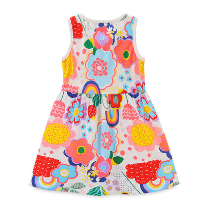 Baby Girl Cartoon Print Pattern Sleeveless Cute Dress In Summer-1