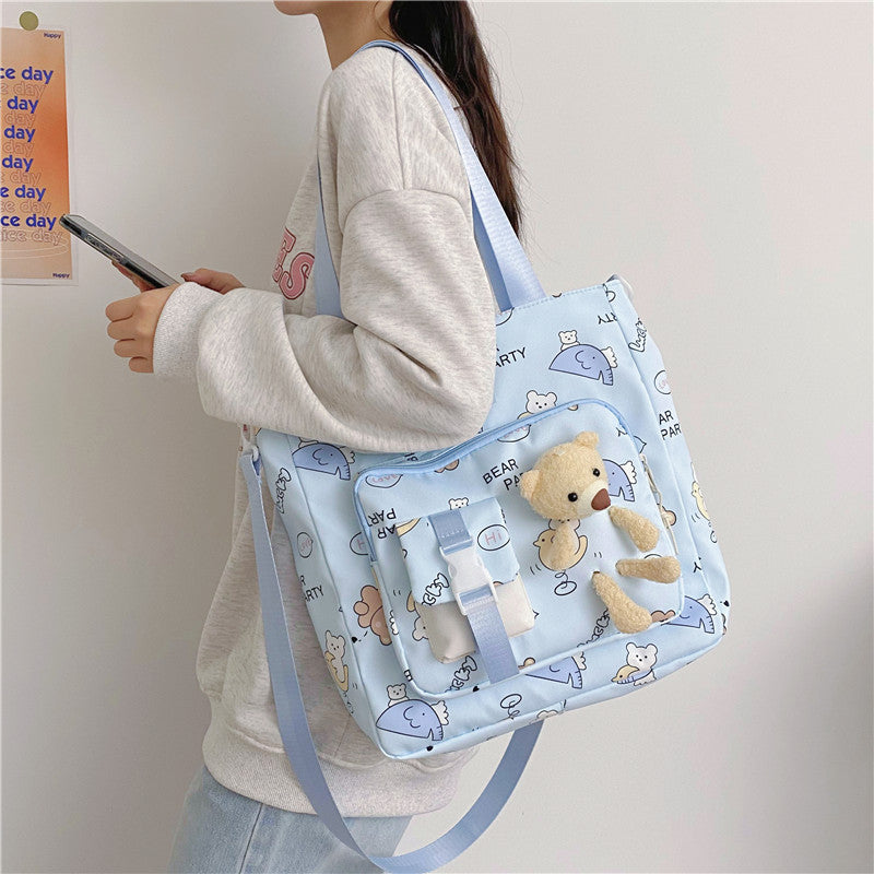 Children Lightweight Portable Cute Teddy Design Canvas Shoulder Bag-6