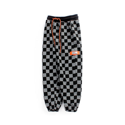 Baby Boy Checkerboard Print Pattern Fleece Thickened Pants-1