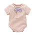 Baby Boy And Girl Solid Color Bow Tie Design Short Sleeve Buttoned Onesies-1