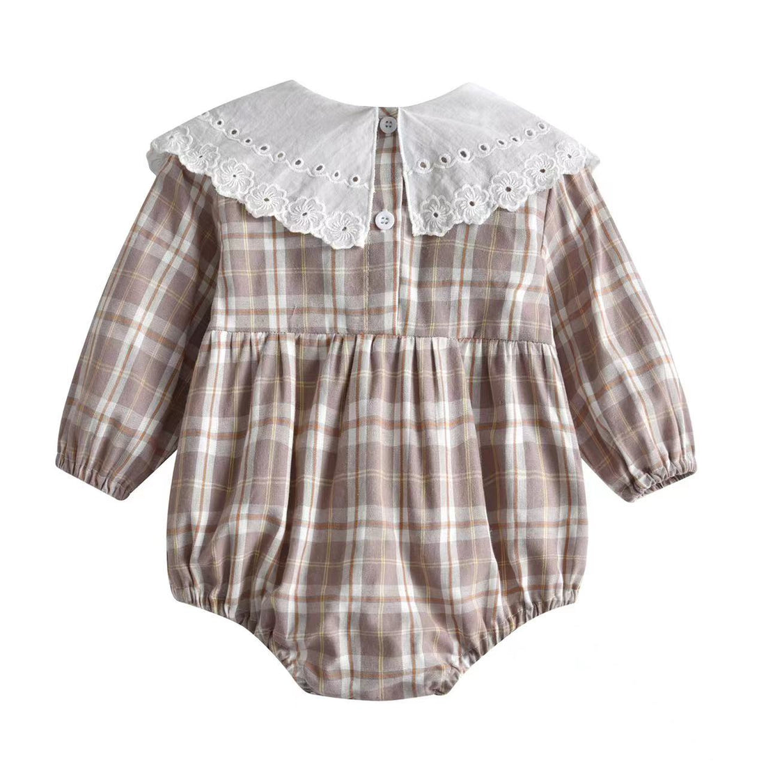 Baby Girl Plaid Pattern Lapel Design Long Sleeved Onesies-1