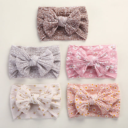 Baby Floral Print Soft Big Bow Headband-0