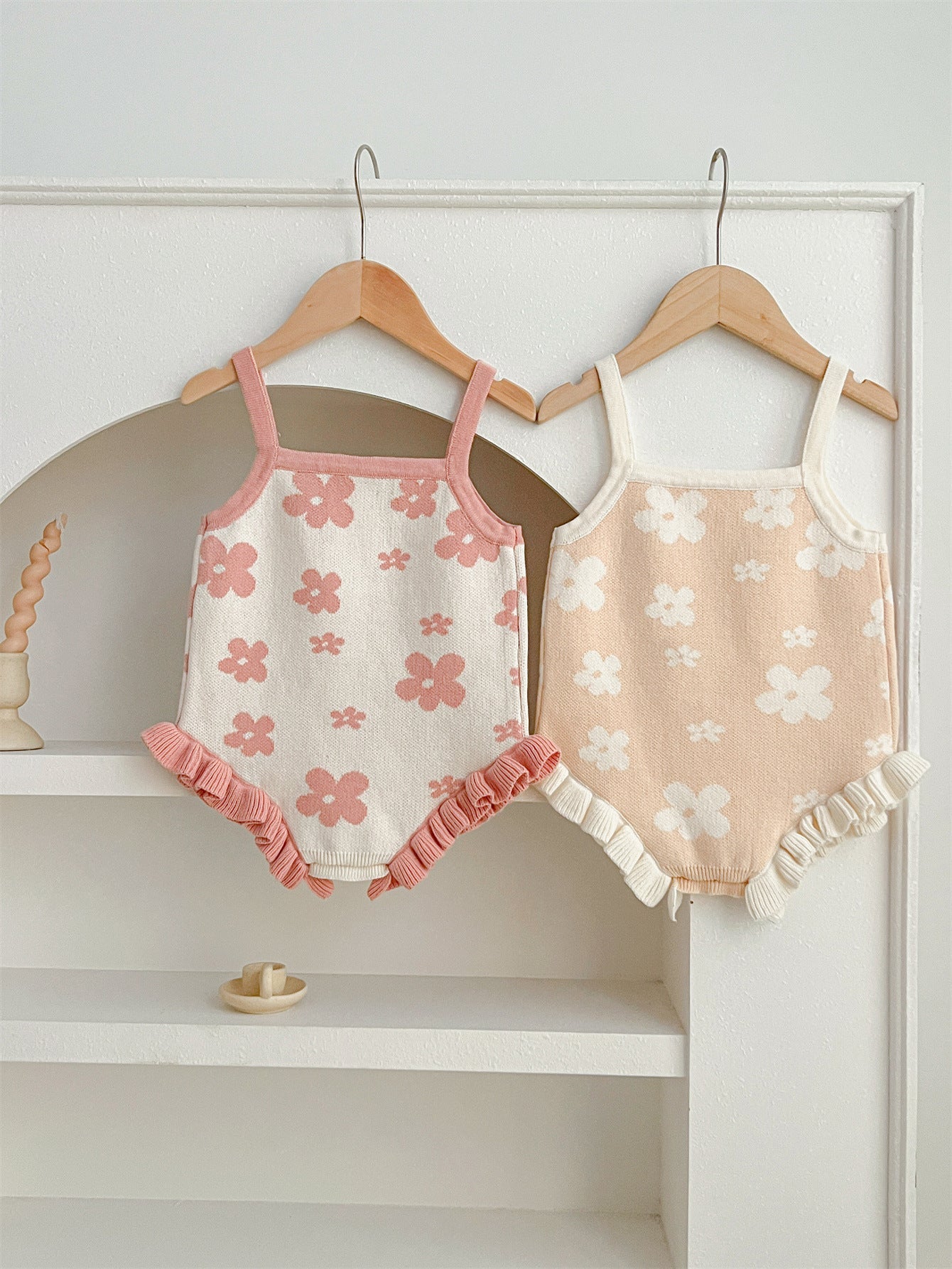 New Arrival Summer Baby Kids Girls Knit Flowers Pattern Sleeveless Strap Onesies-0