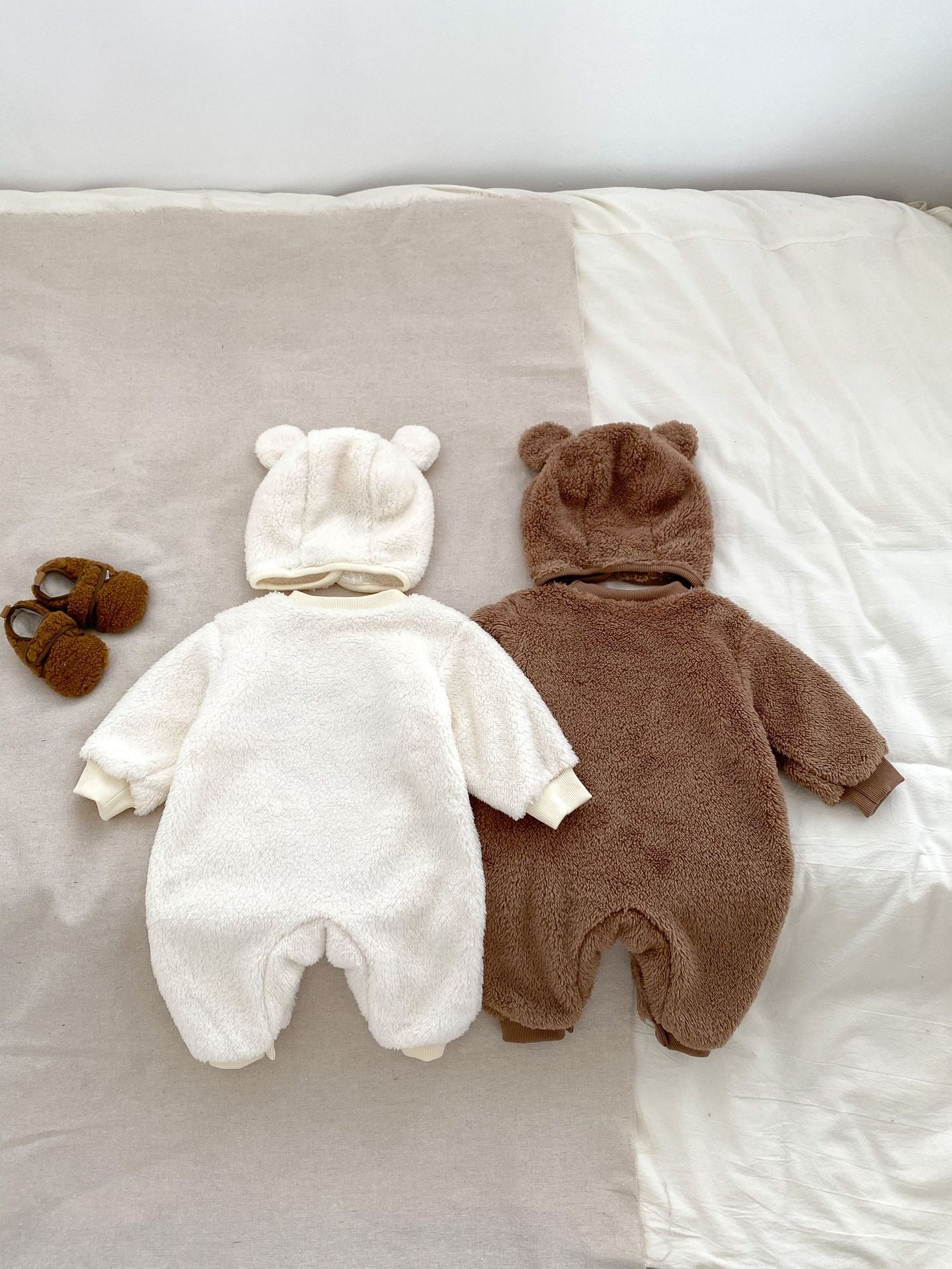 Winter Infant Baby Lovely Teddy Bear Cartoon Pattern Thermal Pajamas Romper-1