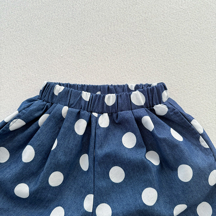 Summer New Arrival Casual Unisex Blue Denim Polka Dots Thin Shorts-2