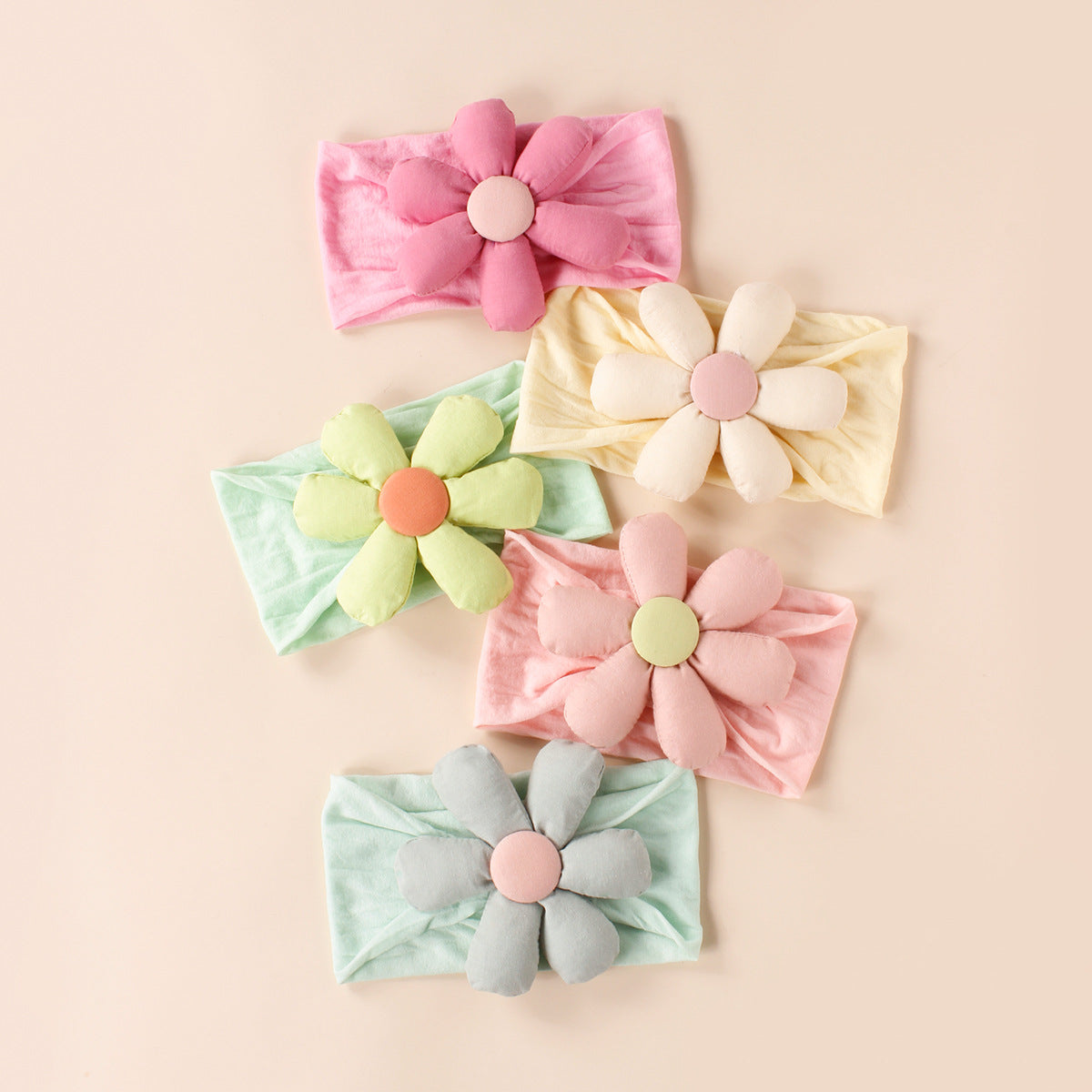 Baby 3D Cotton Filled Flower Patched Design Headbands-0