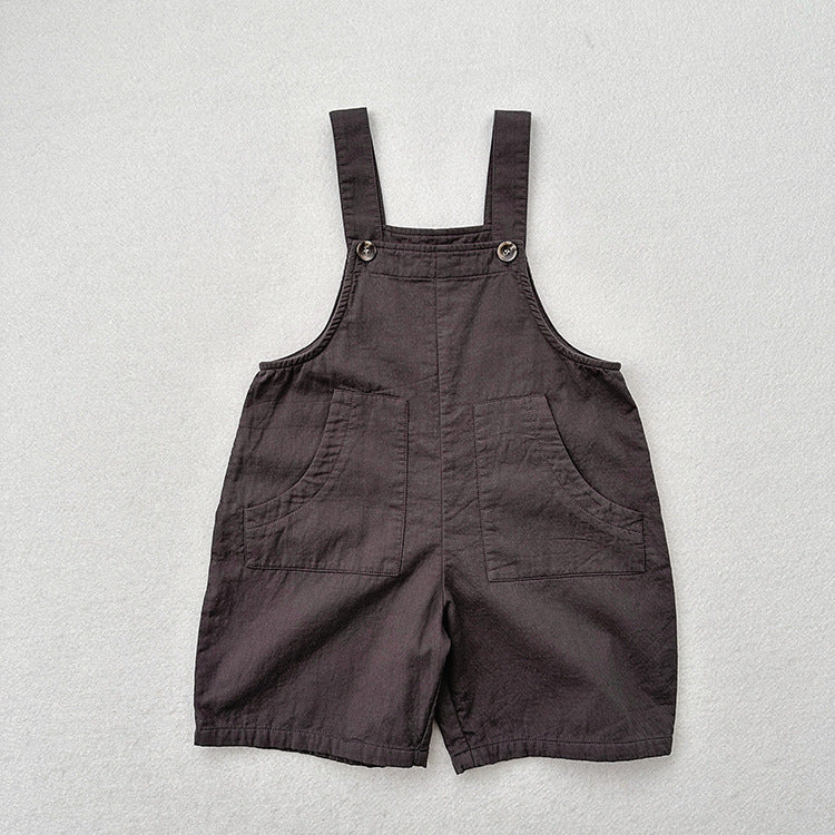 New Arrival Summer Baby Kids Unisex Solid Color Cotton Overalls-1