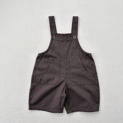 New Arrival Summer Baby Kids Unisex Solid Color Cotton Overalls-1