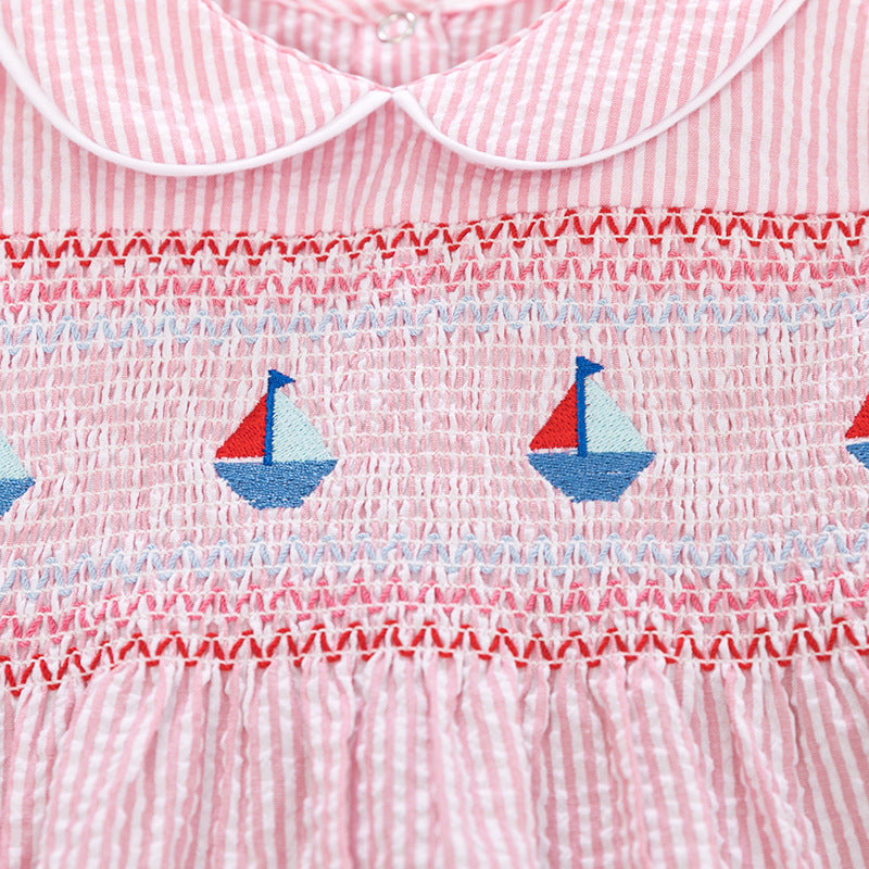 Summer Baby Girls Sleeveless Sailboat Pattern Striped Dress-2