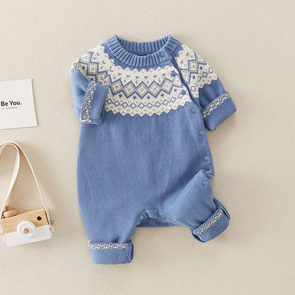 Baby Boy Geometric Pattern Comfy Knitted Romper-0