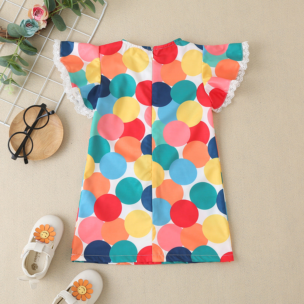 Baby Colorful Polka Dot Pattern Butterfly Sleeves Cute Dress-1