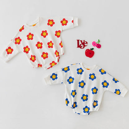 Baby Girl Flower Graphic Long Sleeves Cotton Triangle Bodysuit-1