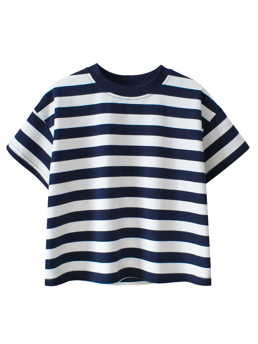 Summer New Arrival Children Boys And Girls’ Casual Striped Loose Short Sleeves T-Shirt In European And American Style For Summer-1