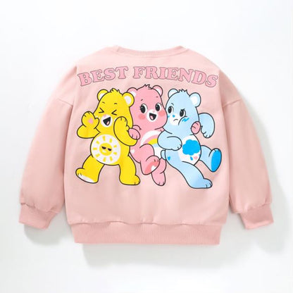 Baby Girl Pink Cartoon Bear Pattern Cotton Hoodie-1