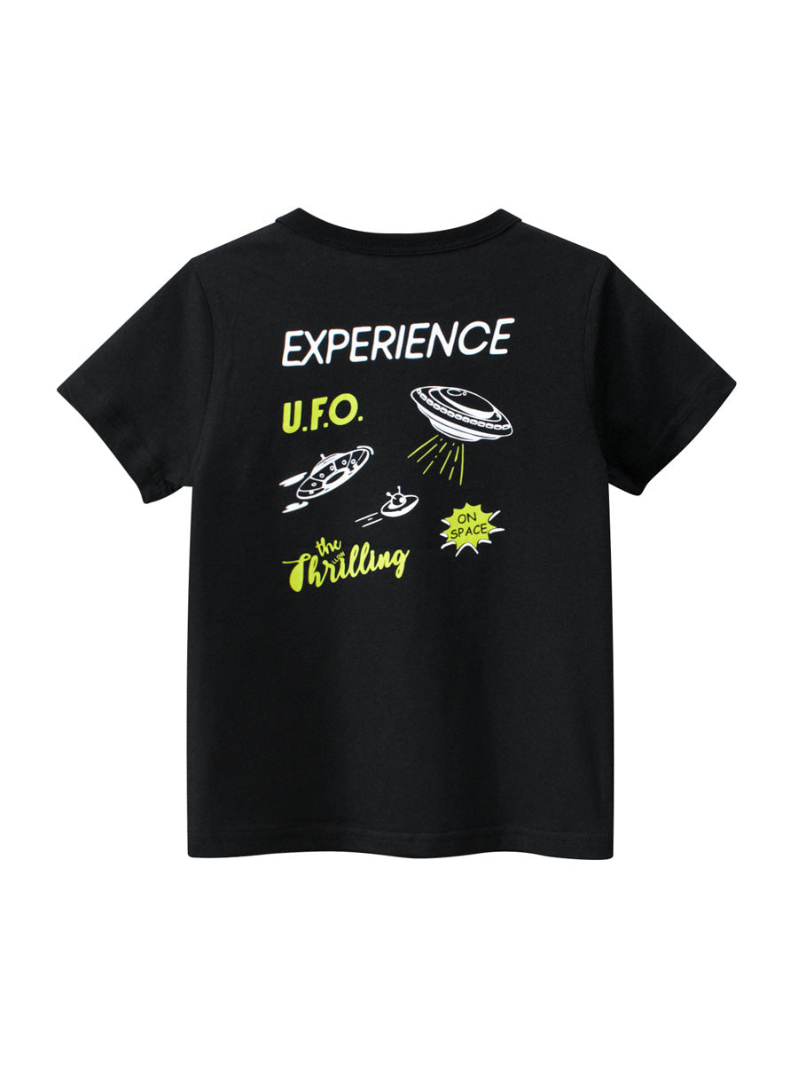Boys’ Cartoon UFO Pattern T-Shirt In European And American Style-0