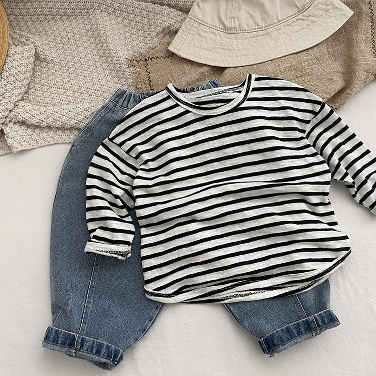 Baby Striped Graphic Long Sleeve Soft Cotton Loose Shirt-0