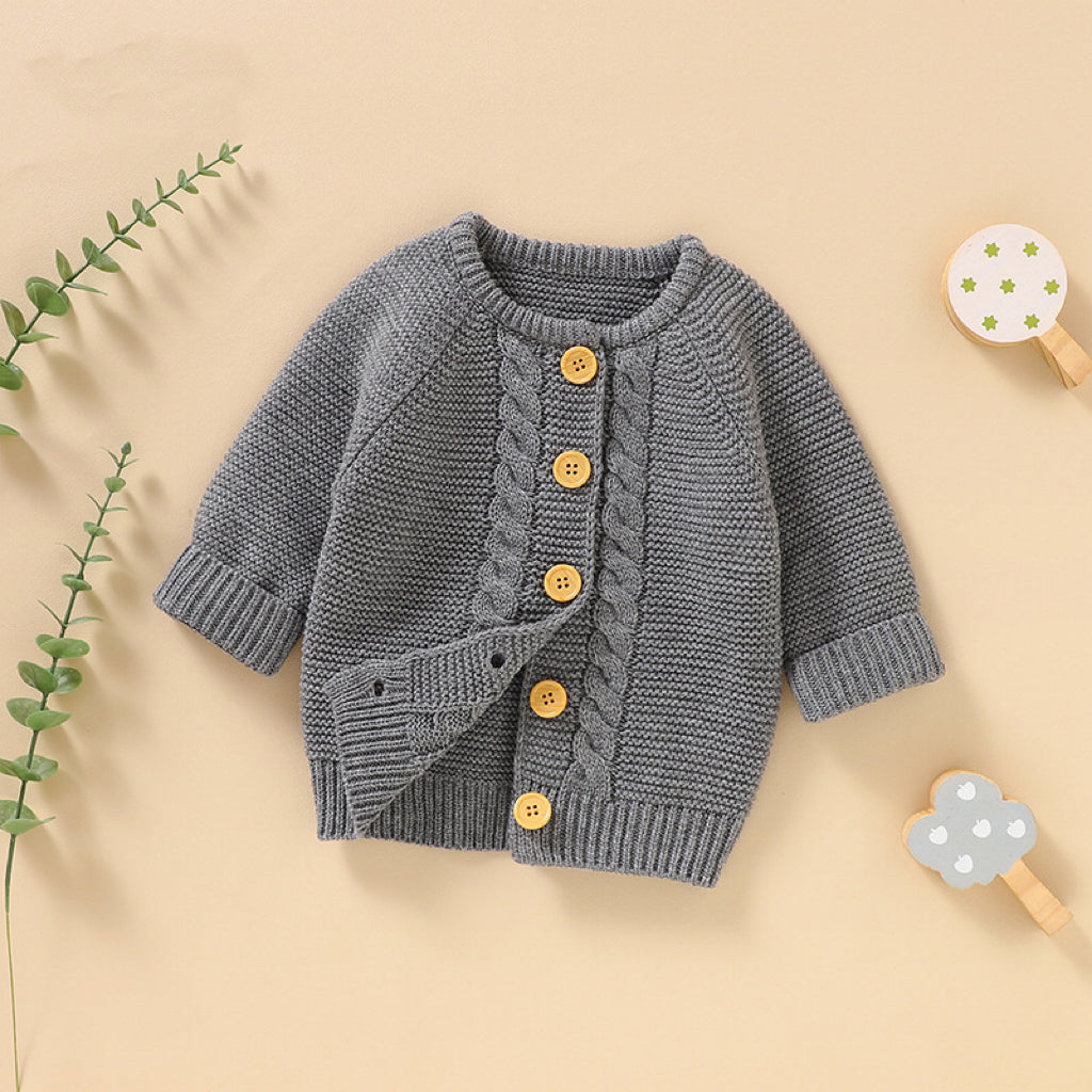 Baby Solid Color Long Sleeve Handmade Knitted Cardigan-1