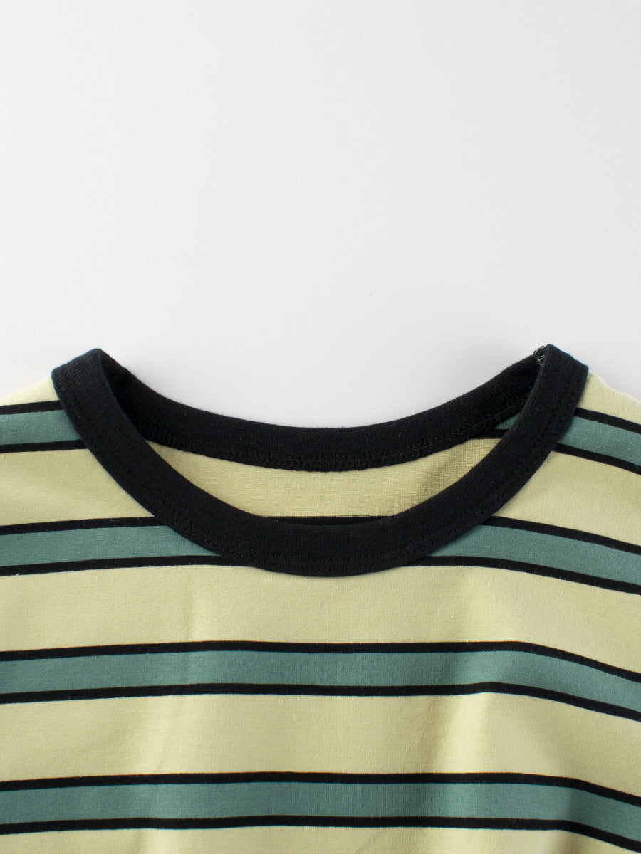 Boys’ Striped Pattern Casual T-Shirt In European And American Style-3