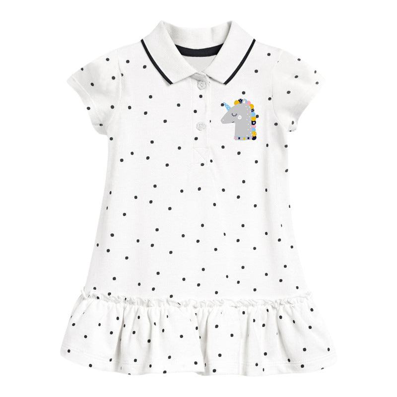 Girls’ Clothing: Summer Collection – Collar Flip Pure Cotton Unicorn Logo Children’s Polo Dress-0