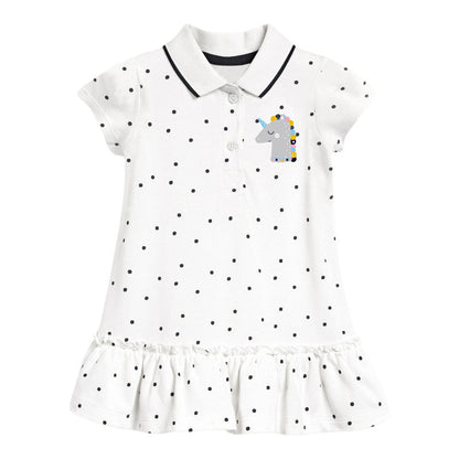 Girls’ Clothing: Summer Collection – Collar Flip Pure Cotton Unicorn Logo Children’s Polo Dress-0