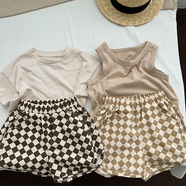 Checkerboard Print Pattern Comfy Shorts-1