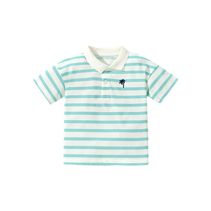 Baby Kids Light Blue Striped Short Sleeves Polo Shirt-0