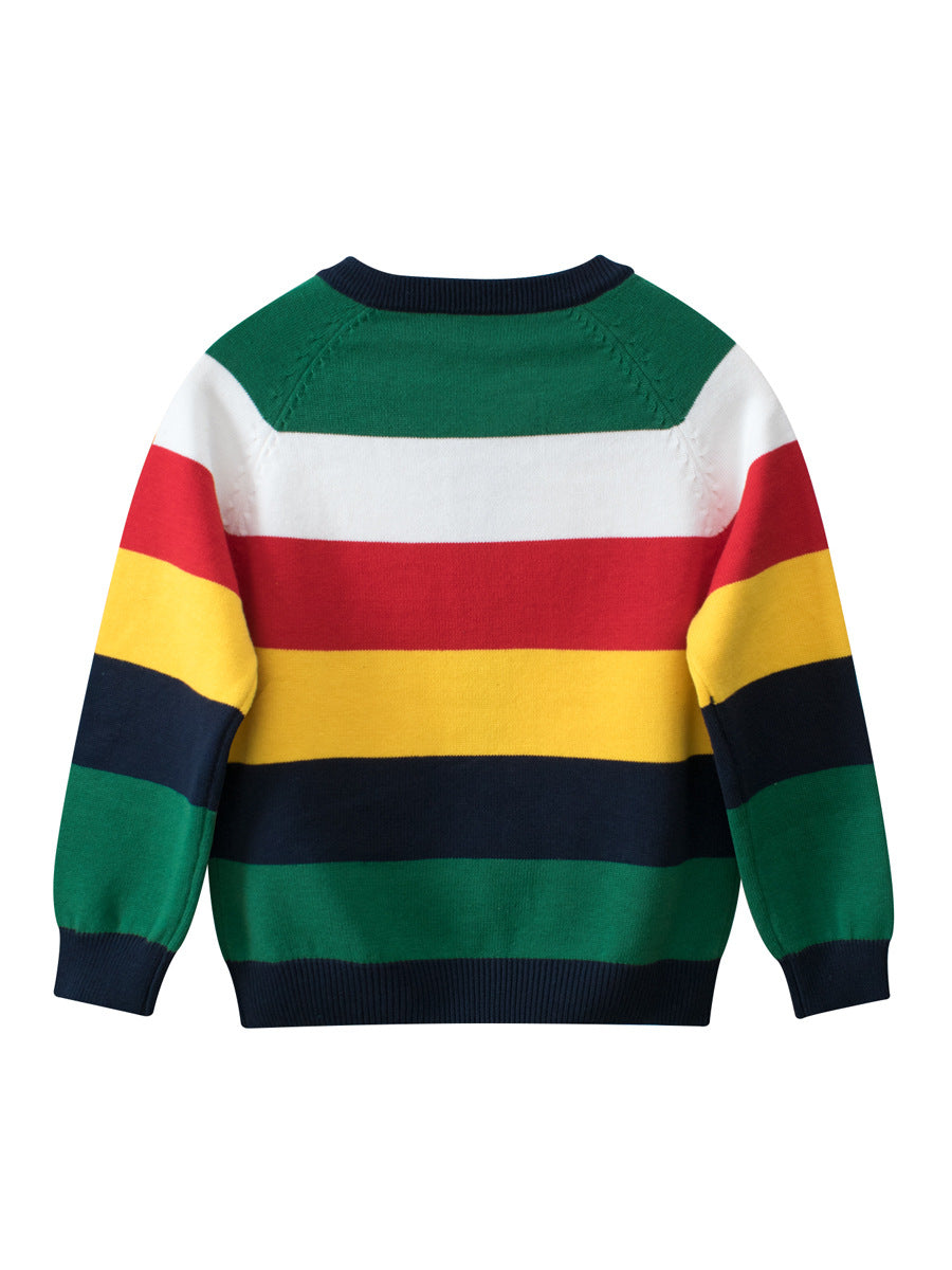 Cross-Border Children’s Rainbow Striped Knit Sweater Cardigan For Autumn/Winter – One-Piece Dispatch For Boys Cardigan-1