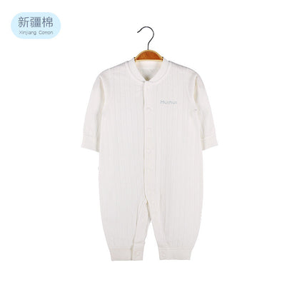 Baby Solid Color Pit Strip Fabric Single Breasted Design Cotton Jumpsuit Pajamas-1