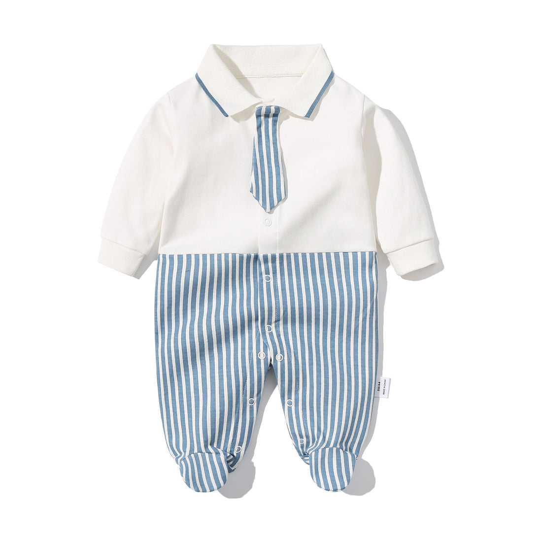 Baby Boy Striped Patchwork Pattern Tie Dye Design Lapel Convered Jumpsuit-1