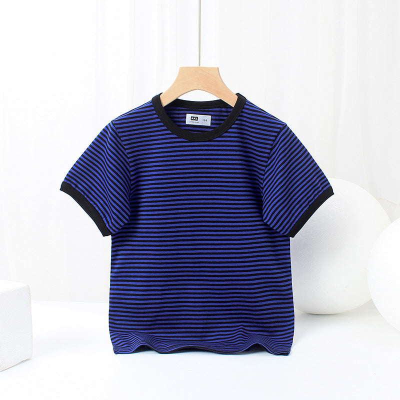 Baby Striped Pattern Crewneck Short Sleeve Cotton T-Shirt-1