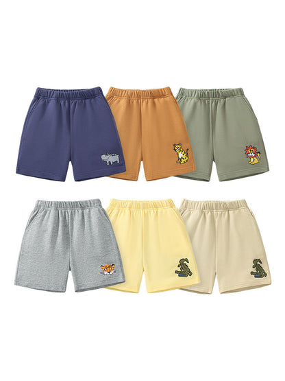 Boys Solid Soft Cotton Casual Style Shorts With Cartoon Logo-1