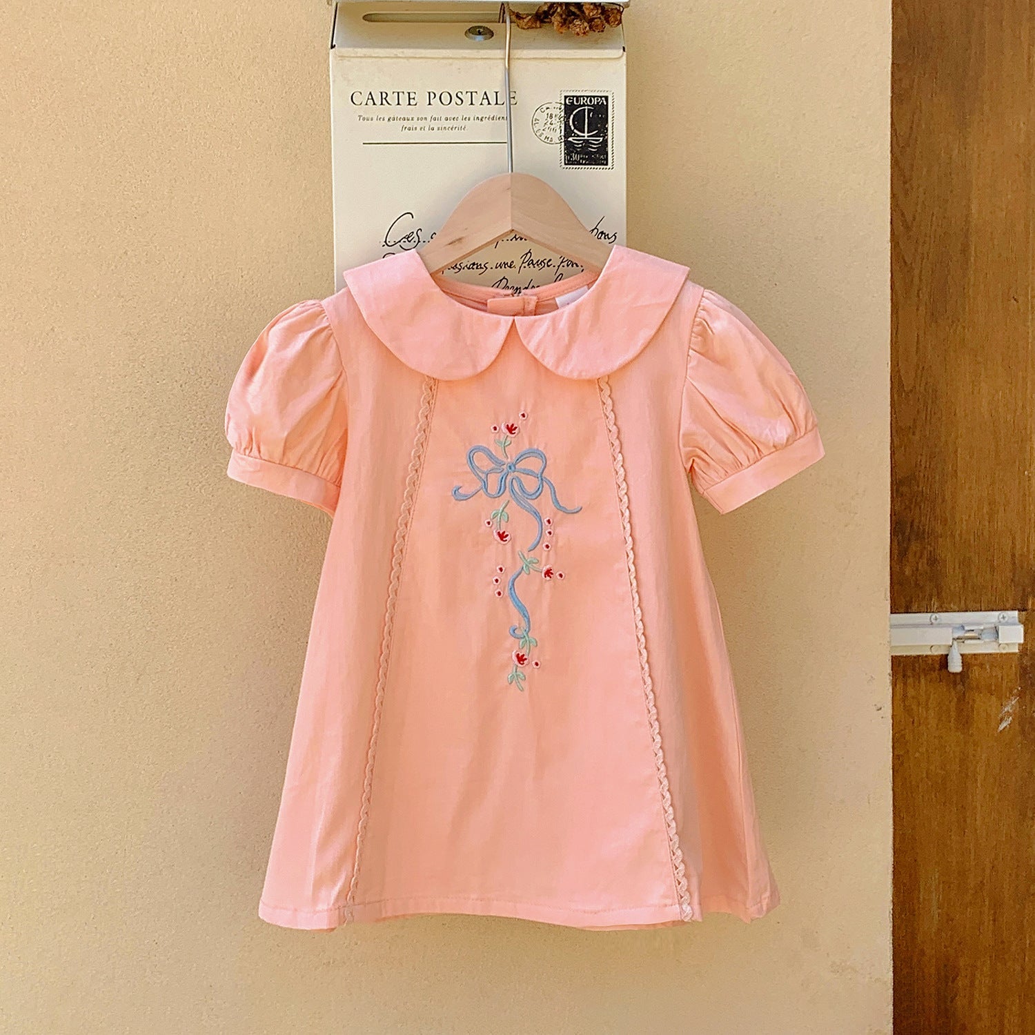 Summer New Arrival Baby Kids Girls Short Sleeves French Style Floral Pattern Embroidery Princess Dress-0